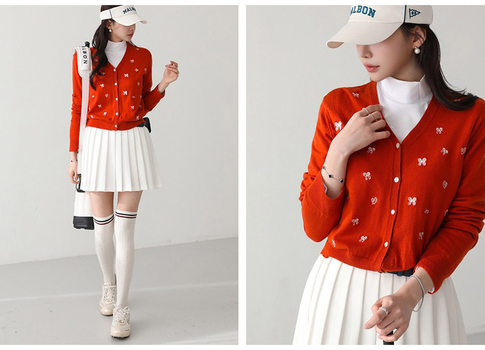 刺繡蝴蝶結針織外套,KOREA,355762,刺繡蝴蝶結針織外套,領500,999免運