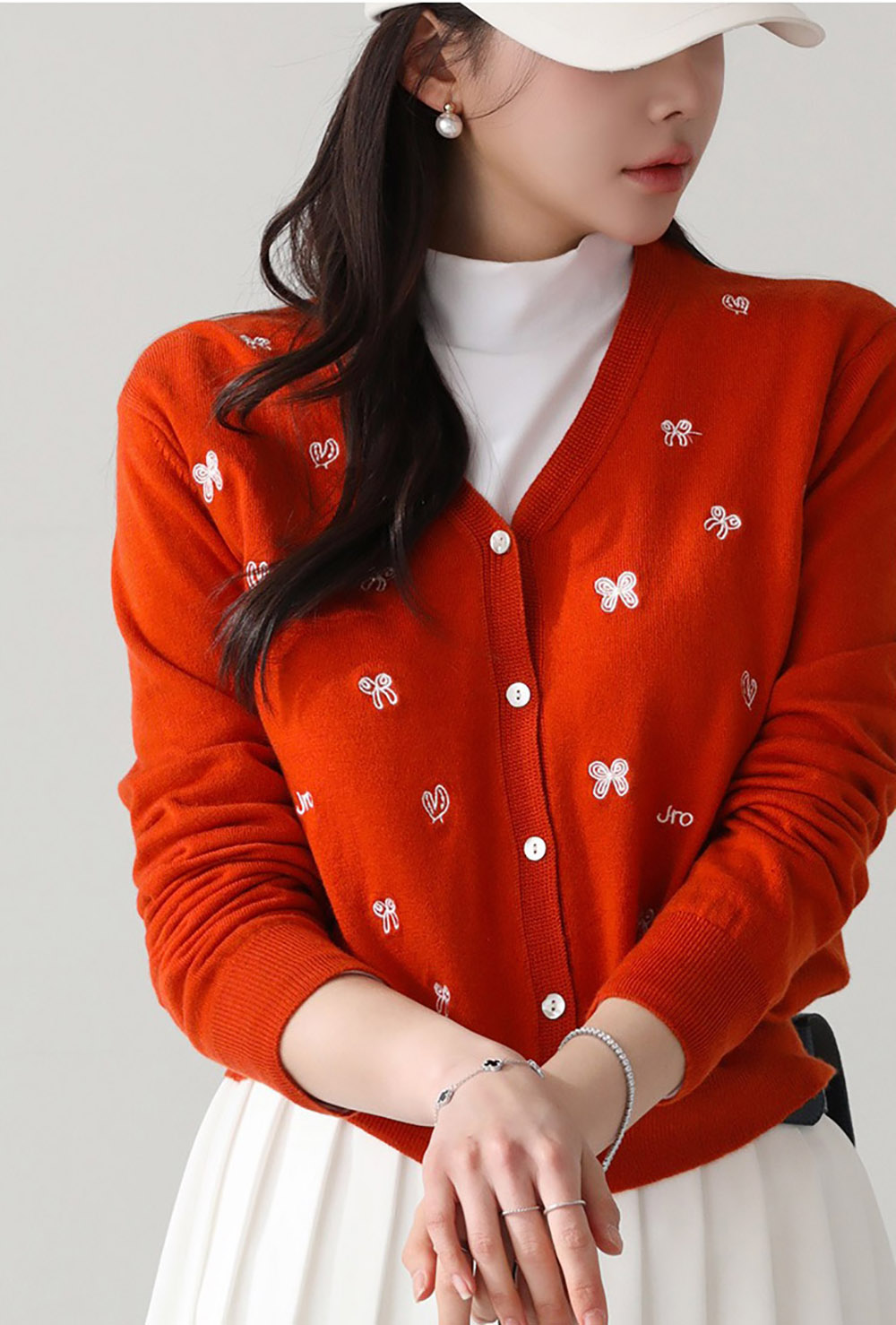 刺繡蝴蝶結針織外套,KOREA,355762,刺繡蝴蝶結針織外套,領500,999免運