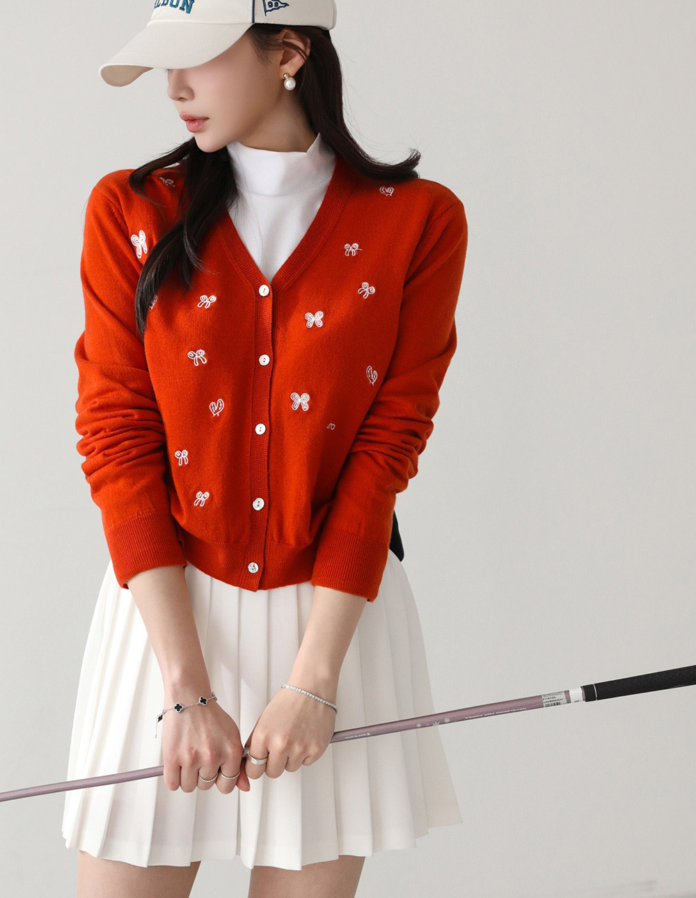 刺繡蝴蝶結針織外套,KOREA,355762,刺繡蝴蝶結針織外套,領500,999免運