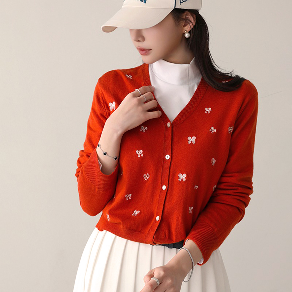 刺繡蝴蝶結針織外套