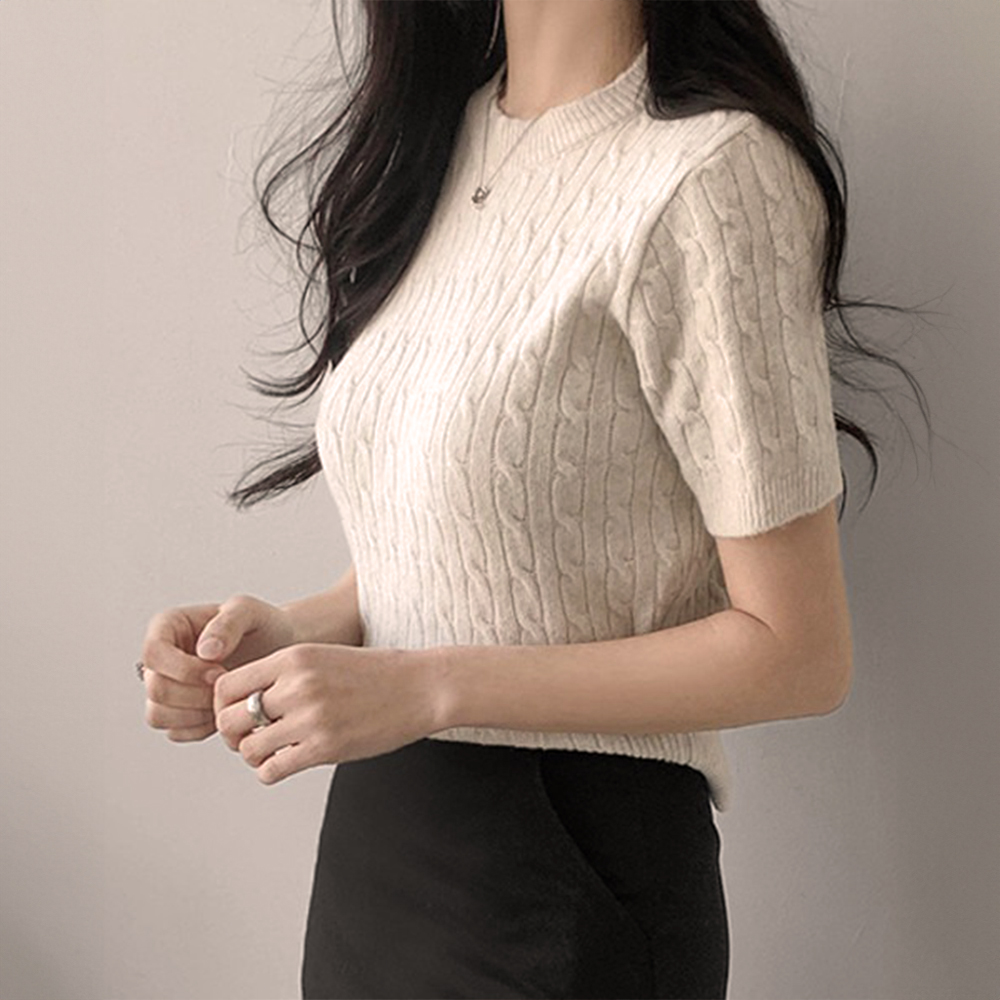 經典麻花針織短袖上衣