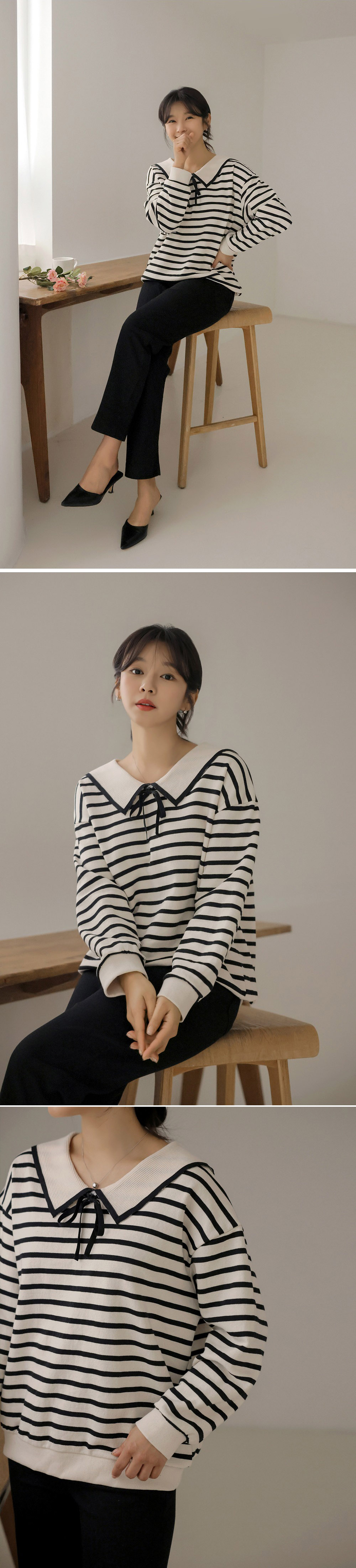 水手領綁帶條紋上衣,KOREA,357847,水手領綁帶條紋上衣,周新品優惠,NEWARRIVAL