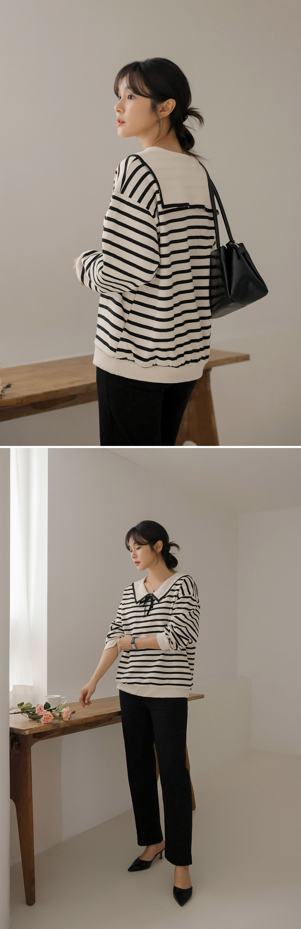 水手領綁帶條紋上衣,KOREA,357847,水手領綁帶條紋上衣,周新品優惠,NEWARRIVAL