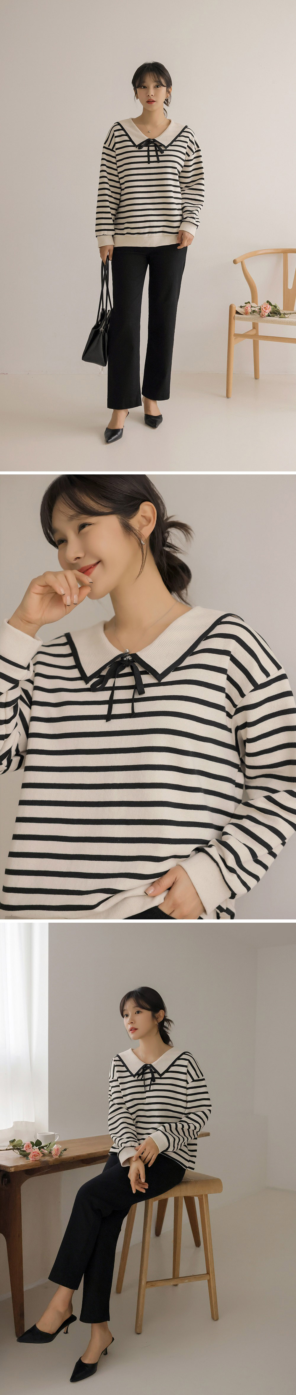 水手領綁帶條紋上衣,KOREA,357847,水手領綁帶條紋上衣,周新品優惠,NEWARRIVAL