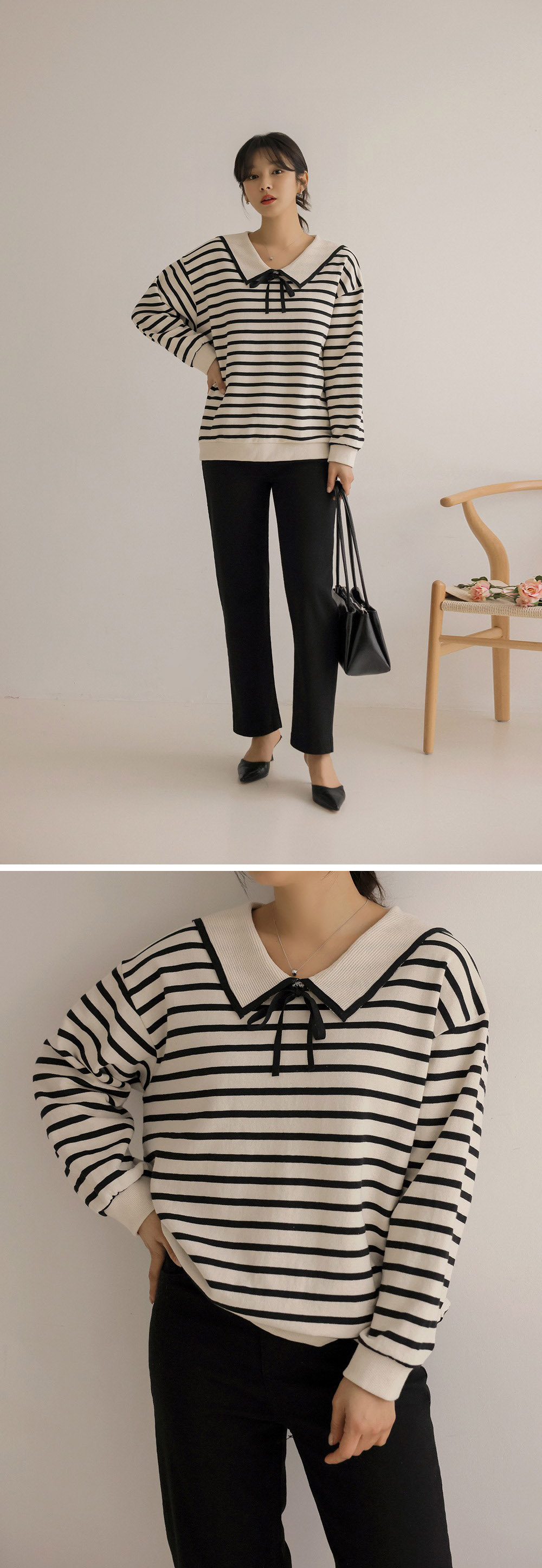水手領綁帶條紋上衣,KOREA,357847,水手領綁帶條紋上衣,周新品優惠,NEWARRIVAL