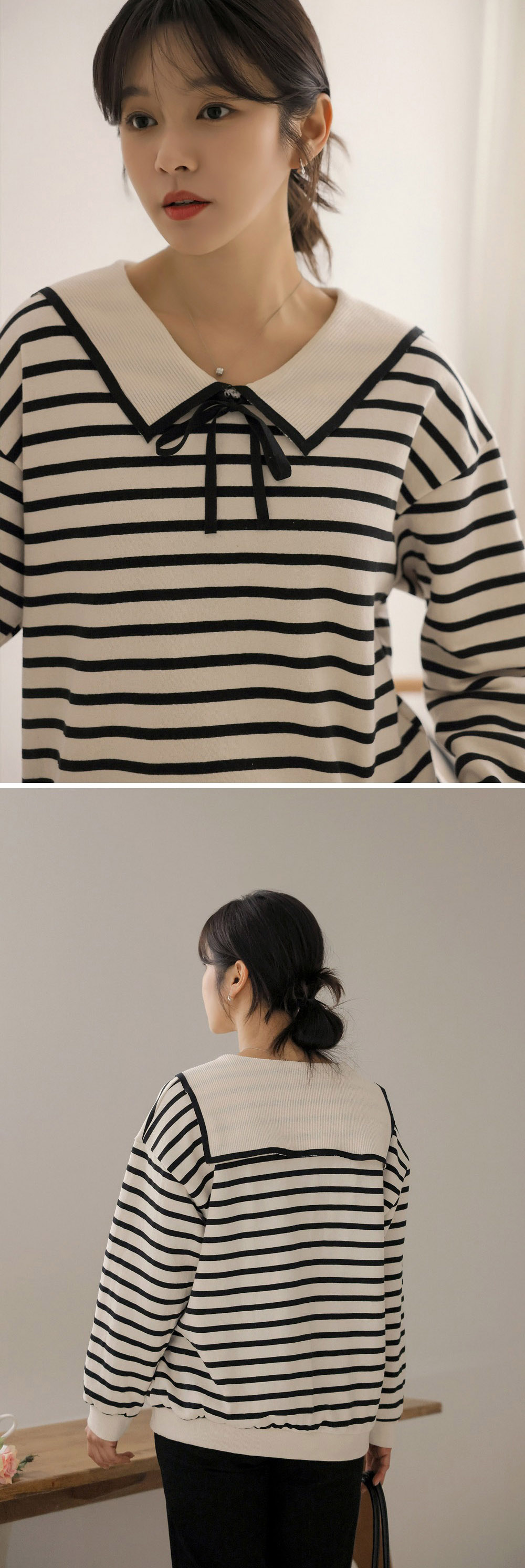 水手領綁帶條紋上衣,KOREA,357847,水手領綁帶條紋上衣,周新品優惠,NEWARRIVAL