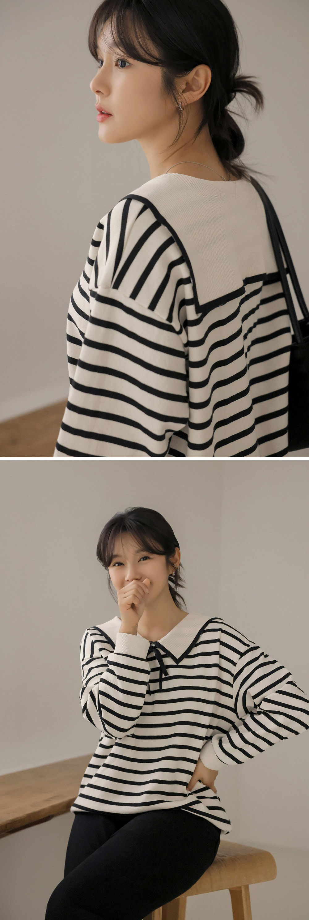 水手領綁帶條紋上衣,KOREA,357847,水手領綁帶條紋上衣,周新品優惠,NEWARRIVAL