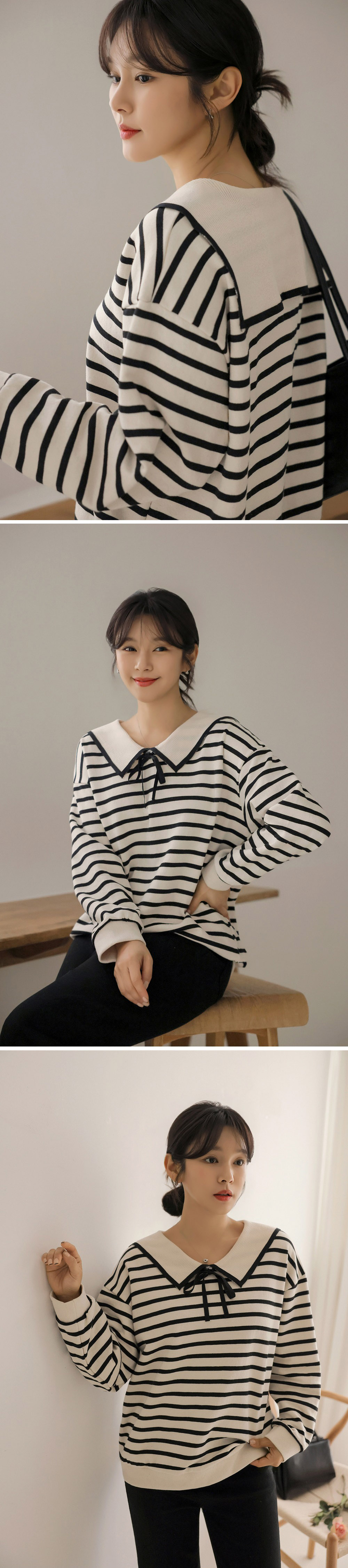 水手領綁帶條紋上衣,KOREA,357847,水手領綁帶條紋上衣,周新品優惠,NEWARRIVAL