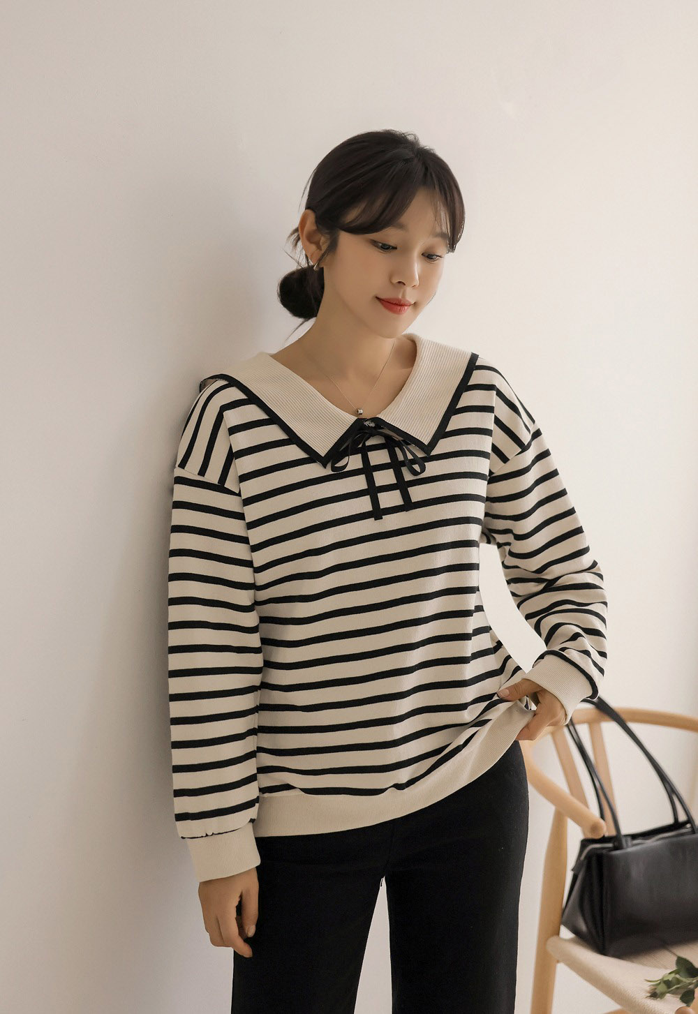 水手領綁帶條紋上衣,KOREA,357847,水手領綁帶條紋上衣,周新品優惠,NEWARRIVAL