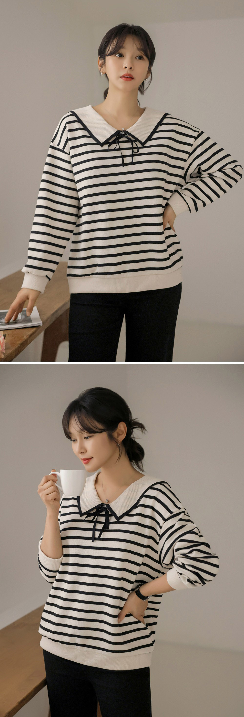 水手領綁帶條紋上衣,KOREA,357847,水手領綁帶條紋上衣,周新品優惠,NEWARRIVAL