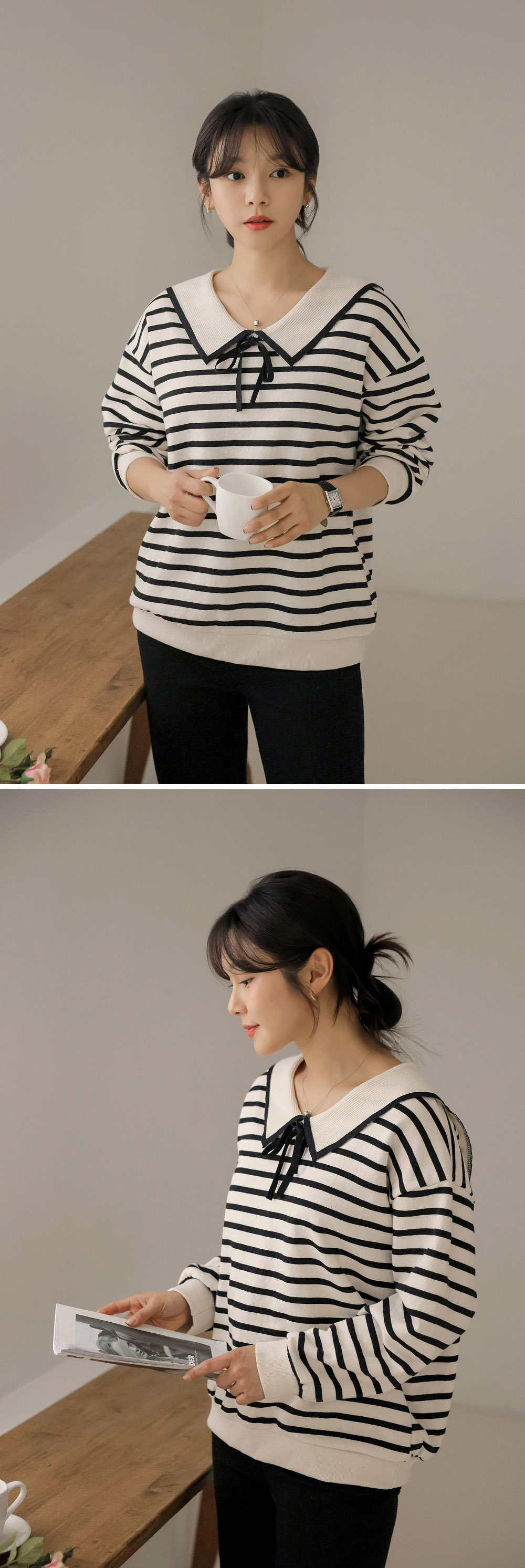 水手領綁帶條紋上衣,KOREA,357847,水手領綁帶條紋上衣,周新品優惠,NEWARRIVAL