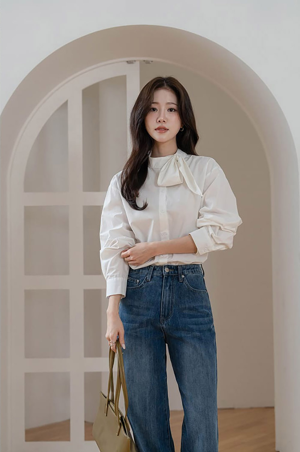 領口絲巾設計長袖襯衫,KOREA,358004,領口絲巾設計長袖襯衫,領500,999免運