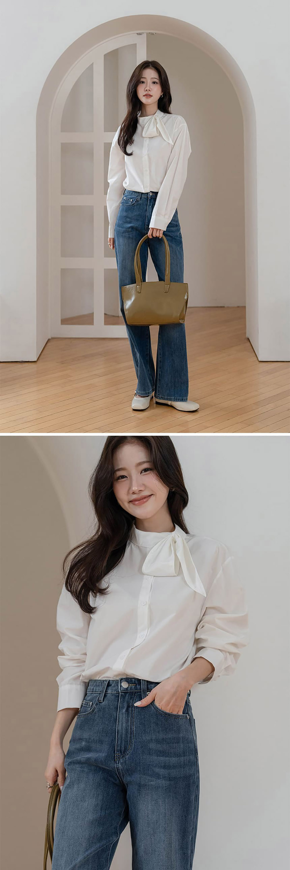 領口絲巾設計長袖襯衫,KOREA,358004,領口絲巾設計長袖襯衫,領500,999免運