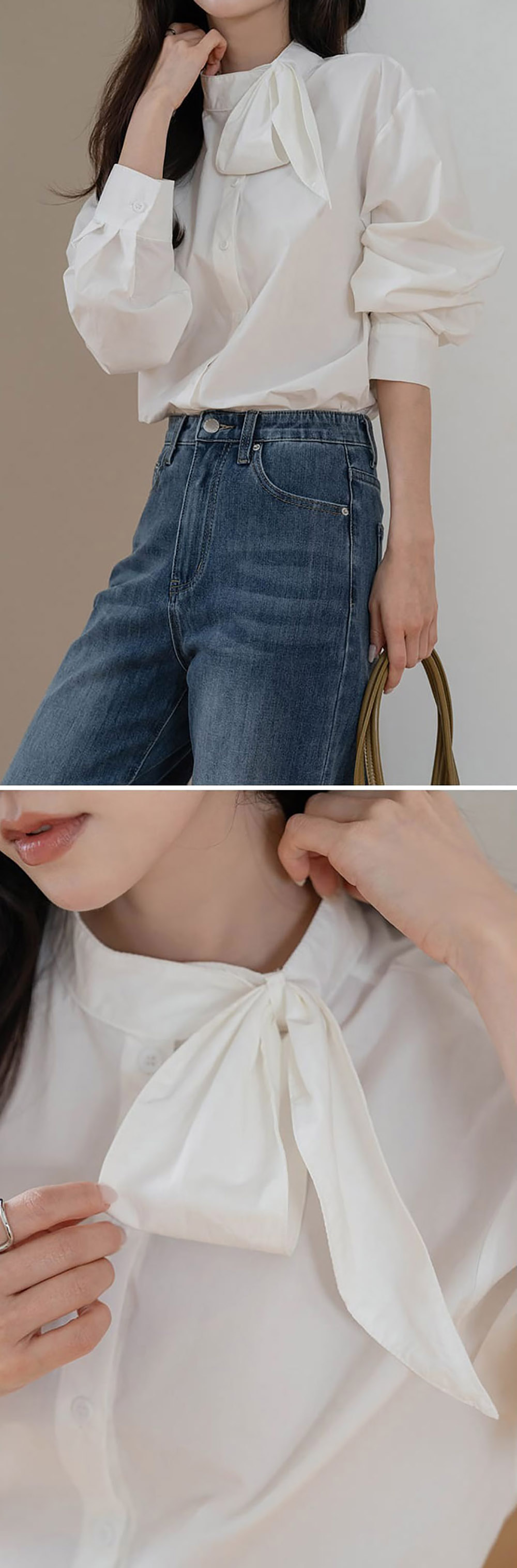 領口絲巾設計長袖襯衫,KOREA,358004,領口絲巾設計長袖襯衫,領500,999免運