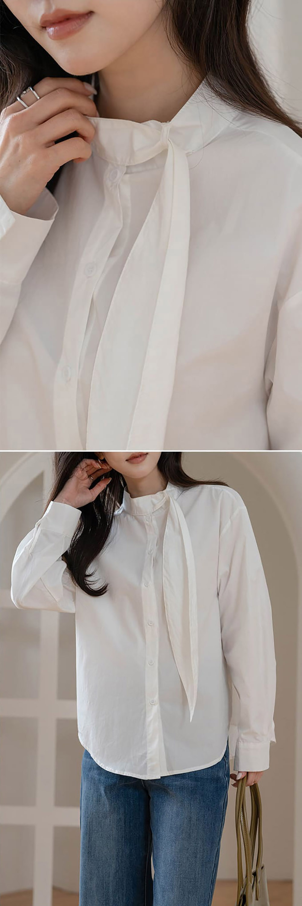 領口絲巾設計長袖襯衫,KOREA,358004,領口絲巾設計長袖襯衫,領500,999免運