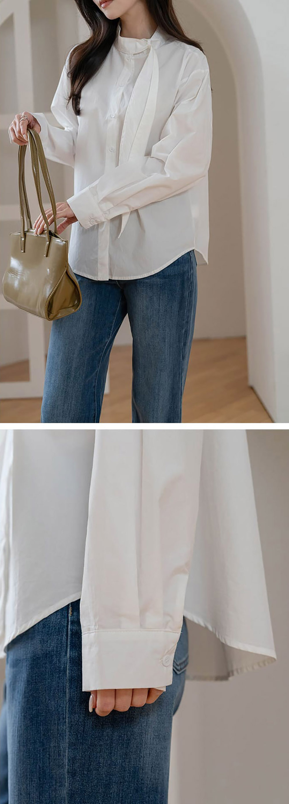 領口絲巾設計長袖襯衫,KOREA,358004,領口絲巾設計長袖襯衫,領500,999免運