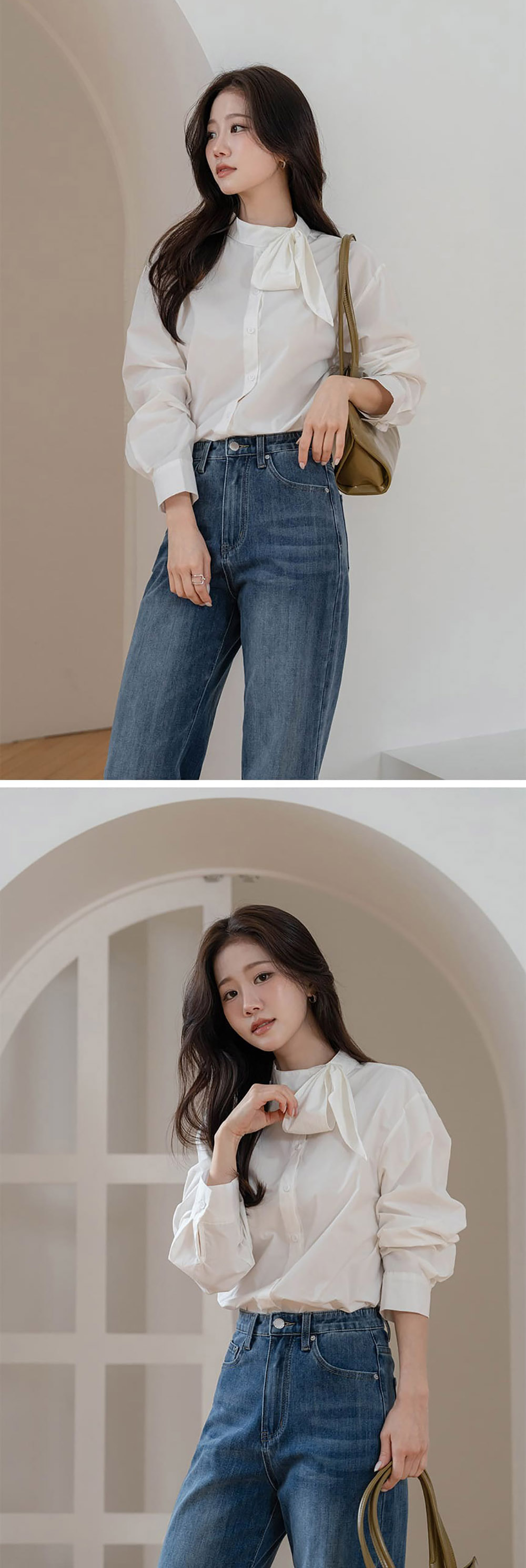 領口絲巾設計長袖襯衫,KOREA,358004,領口絲巾設計長袖襯衫,領500,999免運