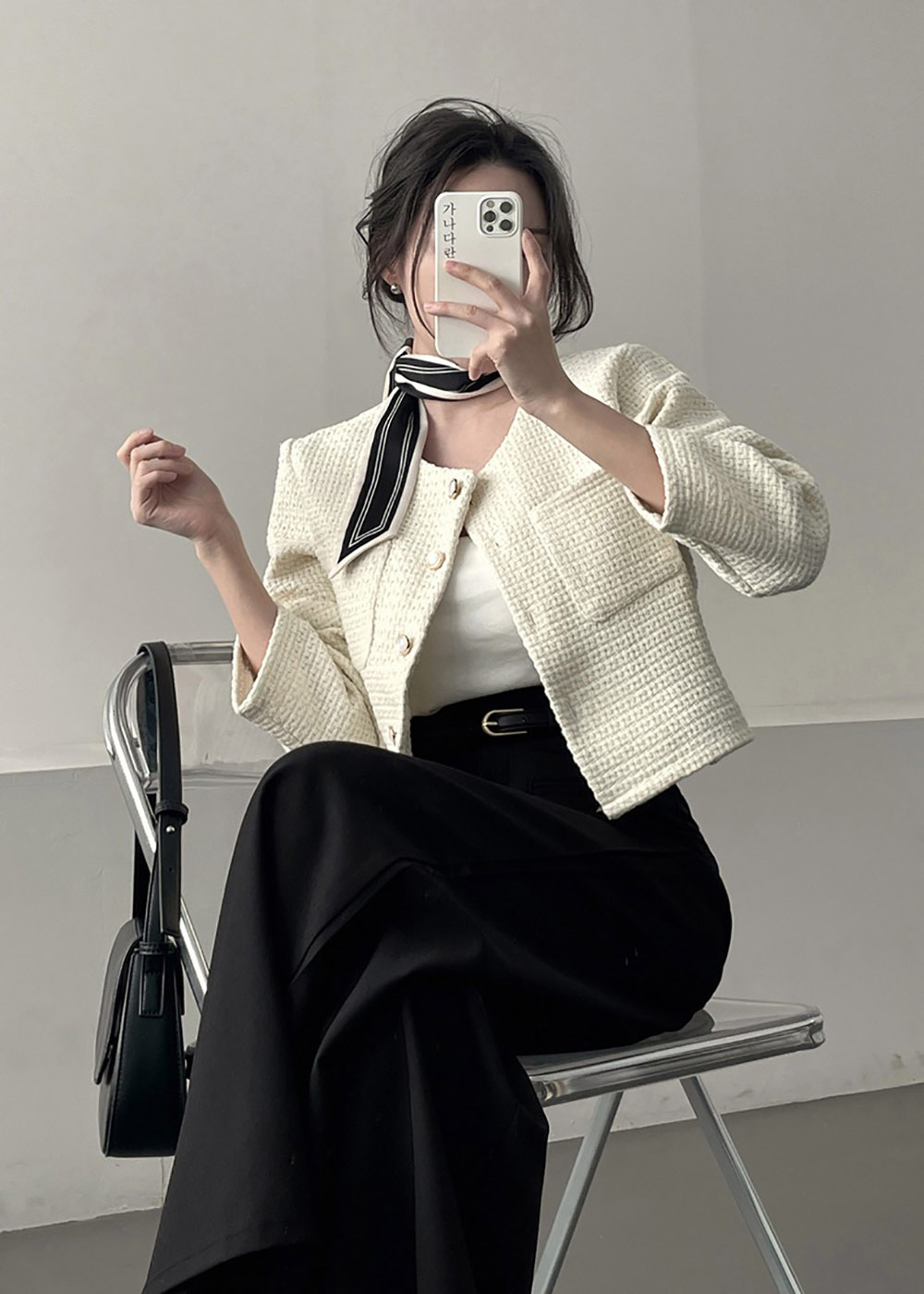 圓領粗花呢短版外套,襯衫,KOREA,358087,圓領粗花呢短版外套,999免運