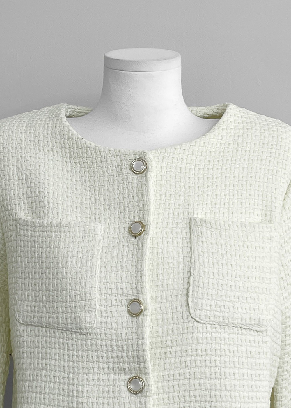 圓領粗花呢短版外套,襯衫,KOREA,358087,圓領粗花呢短版外套,999免運