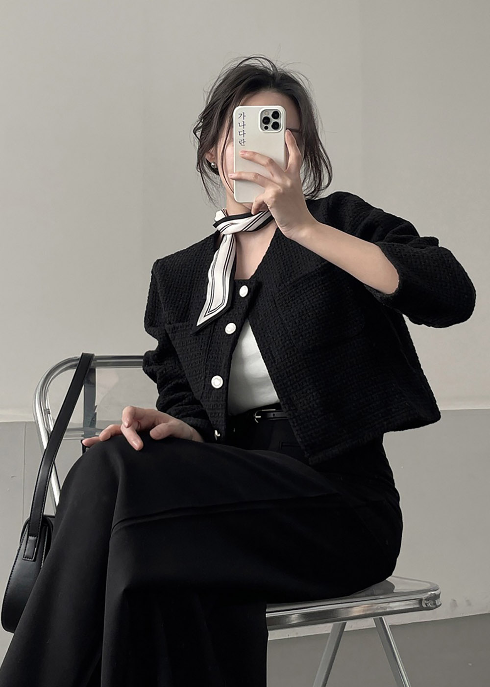 圓領粗花呢短版外套,襯衫,KOREA,358087,圓領粗花呢短版外套,999免運