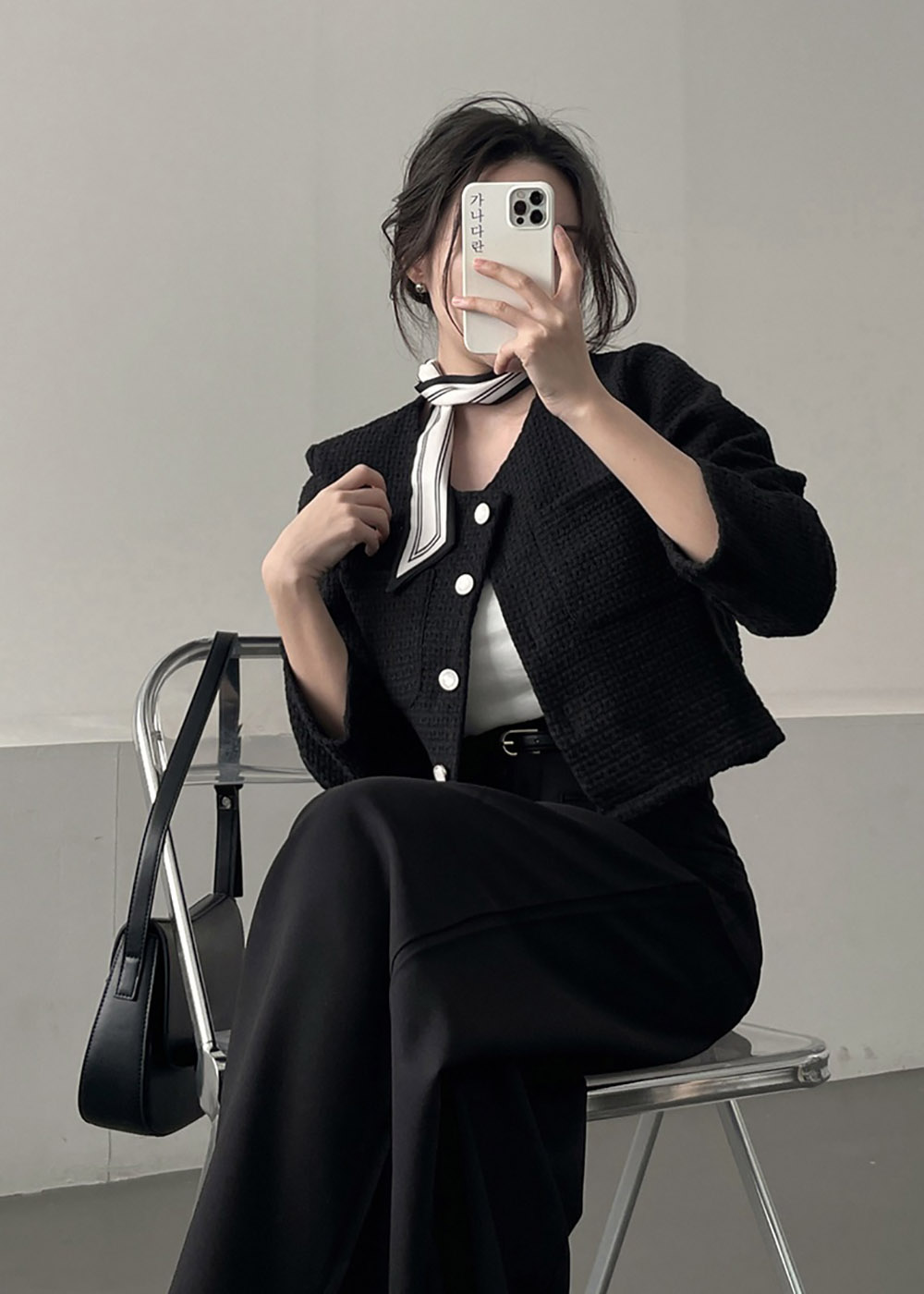 圓領粗花呢短版外套,襯衫,KOREA,358087,圓領粗花呢短版外套,999免運