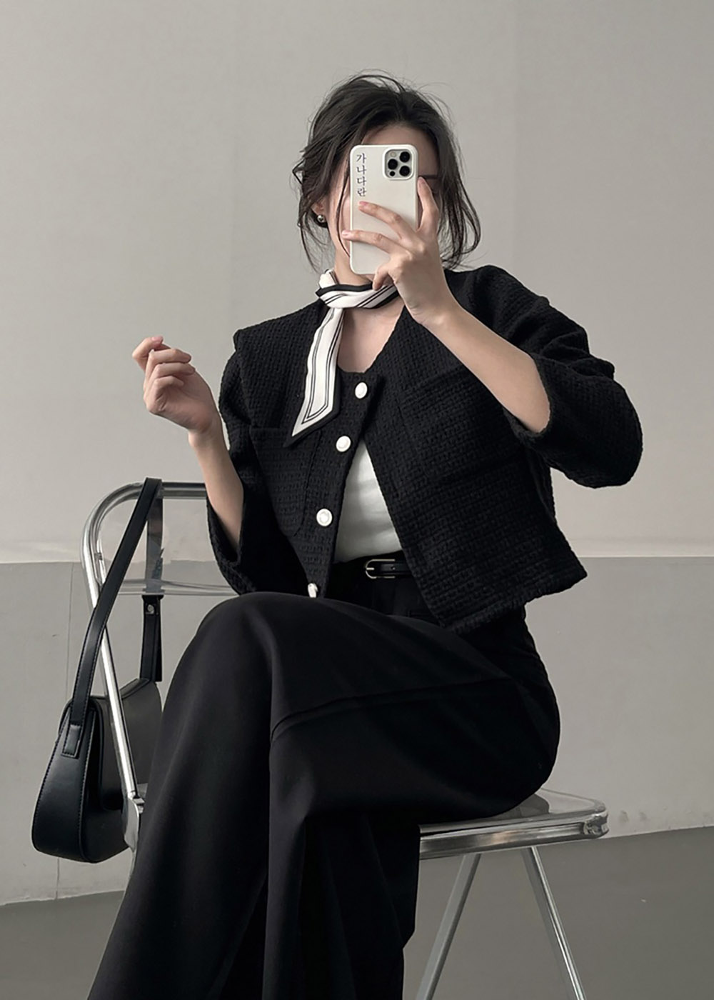 圓領粗花呢短版外套,襯衫,KOREA,358087,圓領粗花呢短版外套,999免運