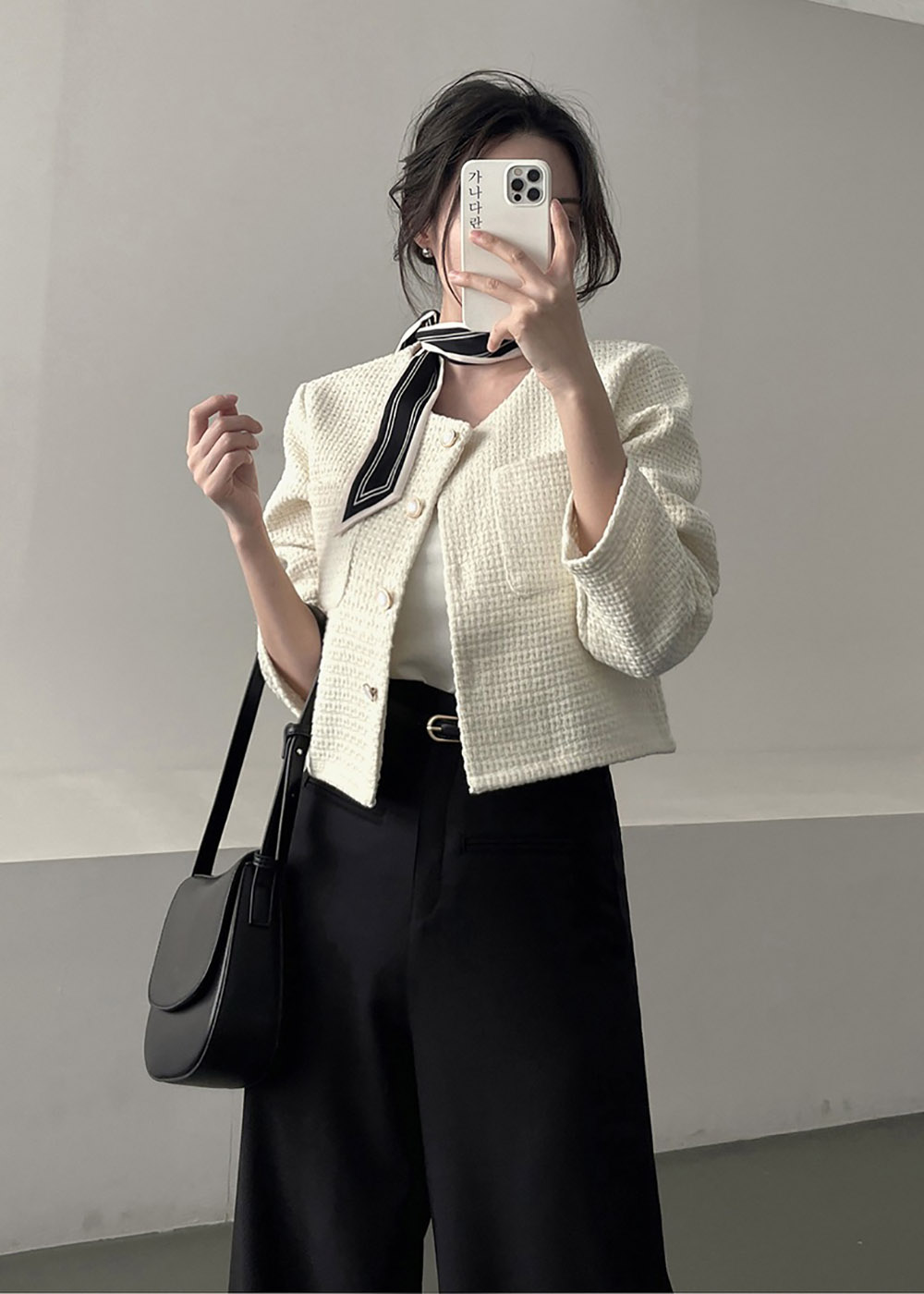 圓領粗花呢短版外套,襯衫,KOREA,358087,圓領粗花呢短版外套,999免運