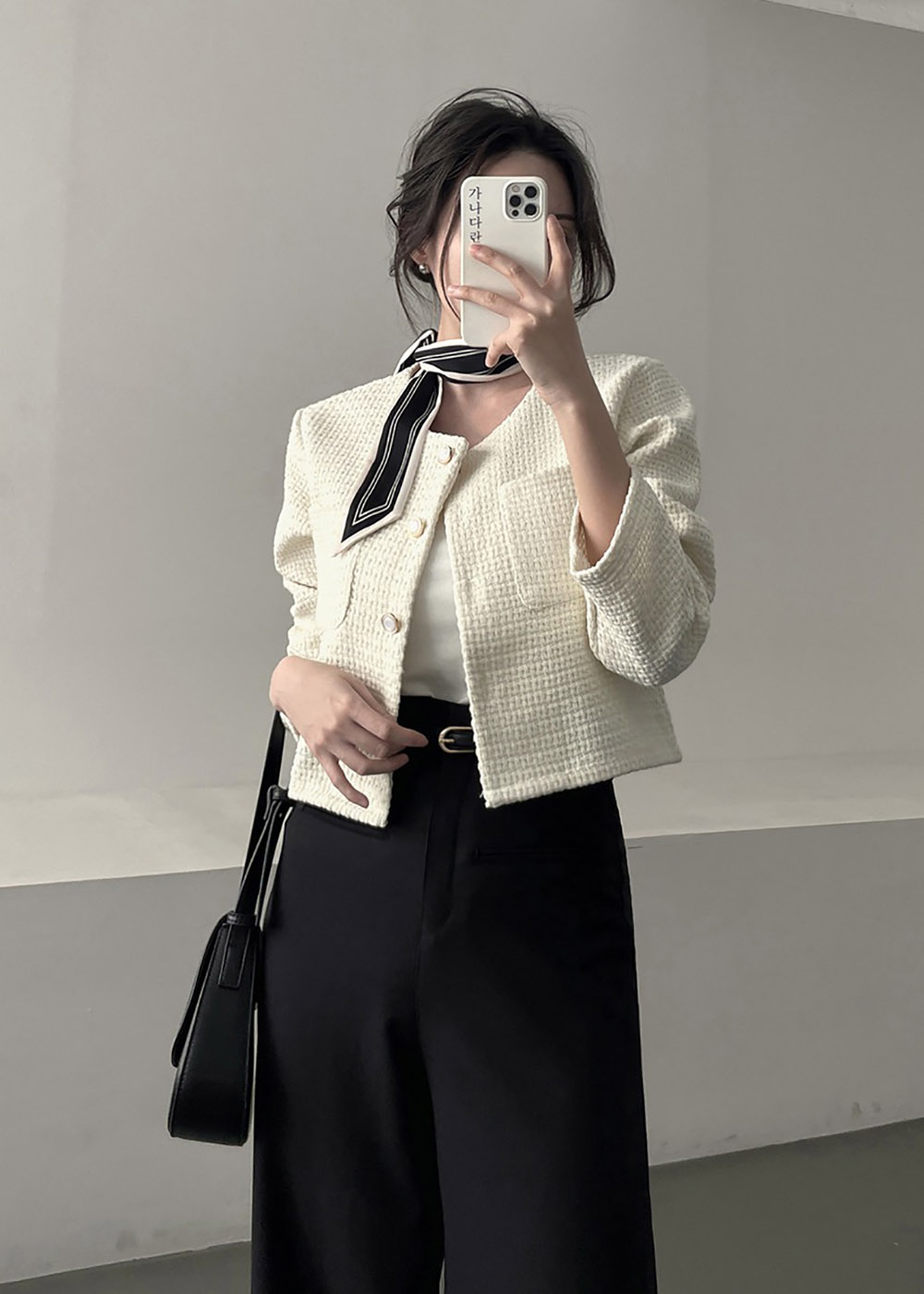 圓領粗花呢短版外套,襯衫,KOREA,358087,圓領粗花呢短版外套,999免運