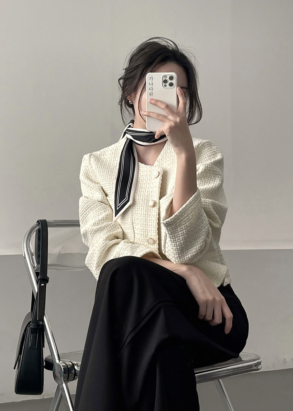 圓領粗花呢短版外套,襯衫,KOREA,358087,圓領粗花呢短版外套,999免運