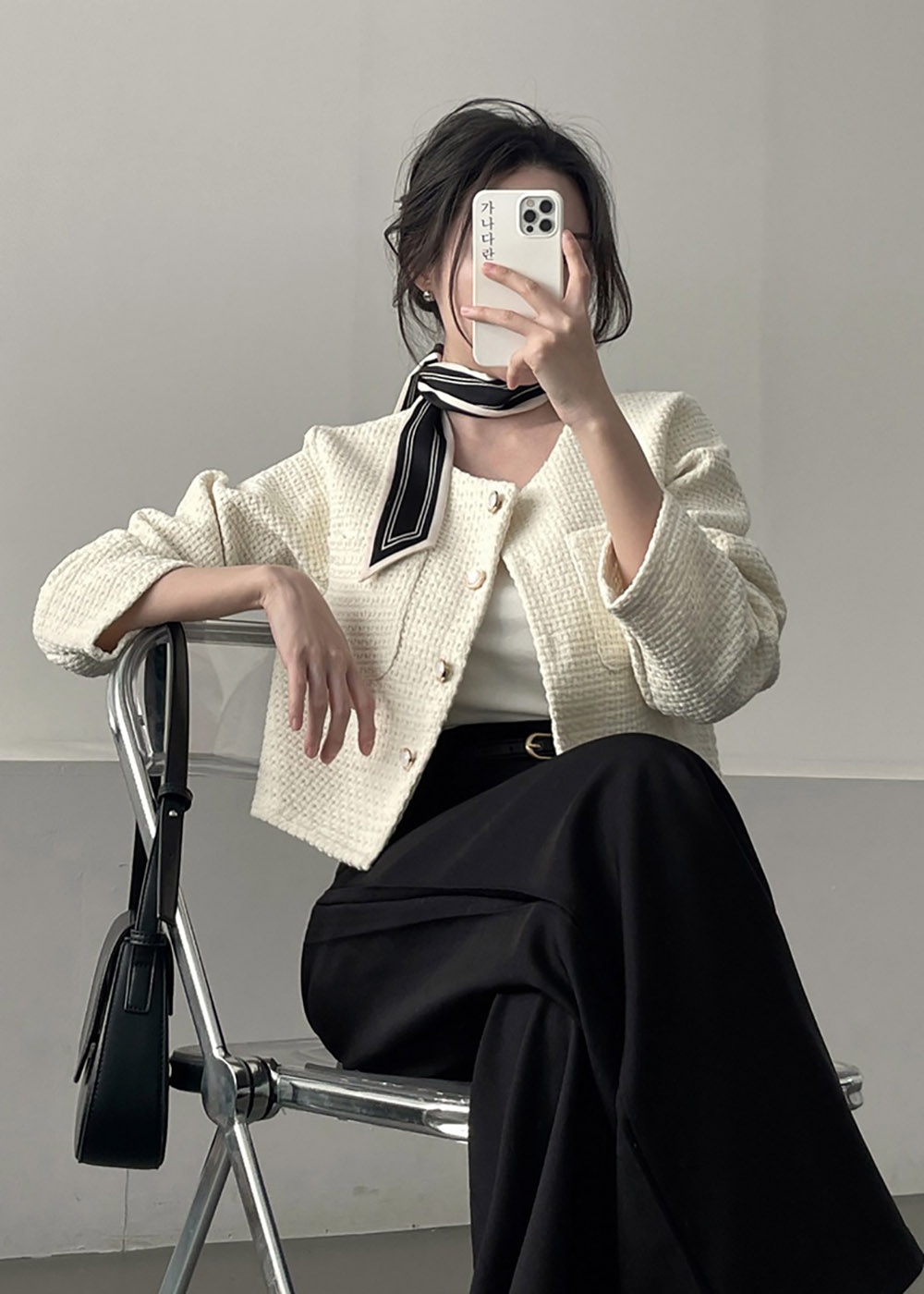 圓領粗花呢短版外套,襯衫,KOREA,358087,圓領粗花呢短版外套,999免運