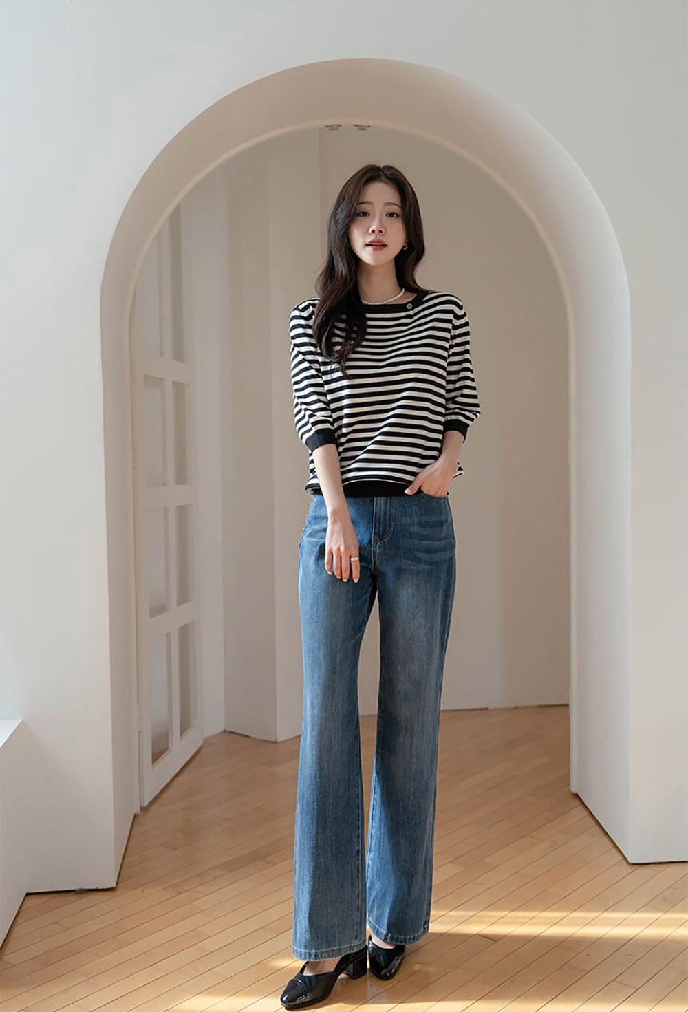 條紋七分袖針織上衣,KOREA,358459,條紋七分袖針織上衣,周新品優惠,NEWARRIVAL
