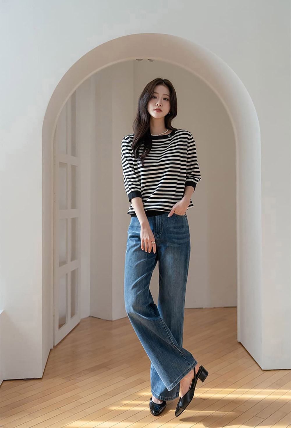 條紋七分袖針織上衣,KOREA,358459,條紋七分袖針織上衣,周新品優惠,NEWARRIVAL