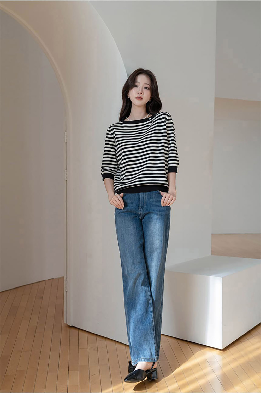 條紋七分袖針織上衣,KOREA,358459,條紋七分袖針織上衣,周新品優惠,NEWARRIVAL