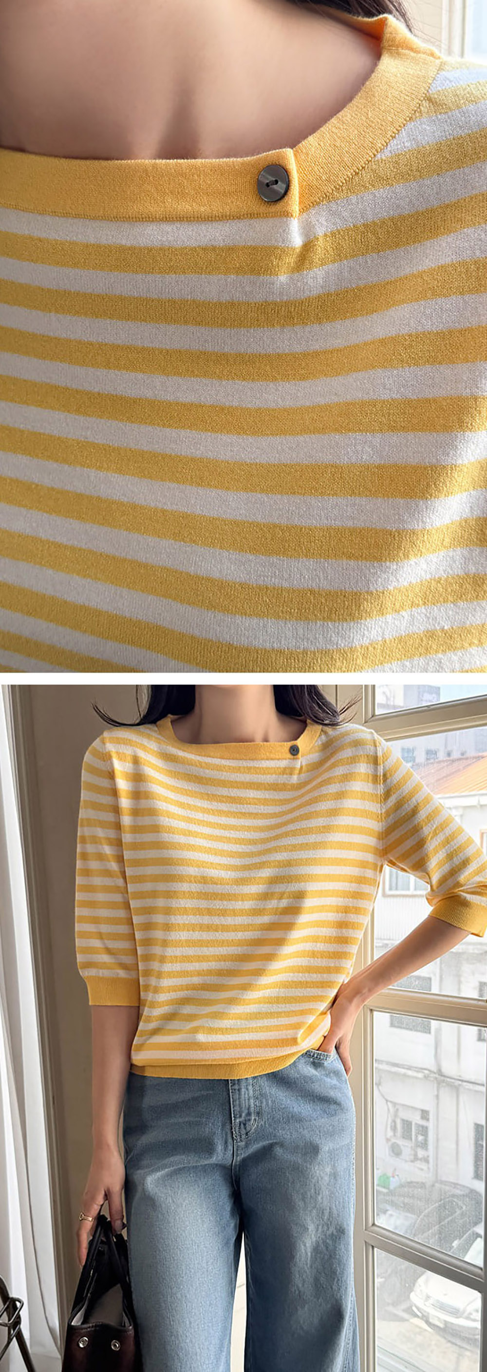 條紋七分袖針織上衣,KOREA,358459,條紋七分袖針織上衣,周新品優惠,NEWARRIVAL