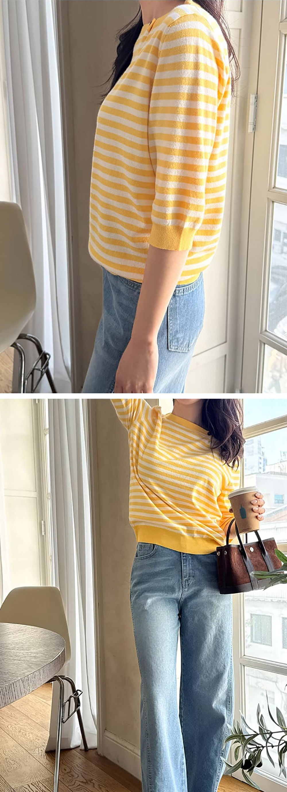 條紋七分袖針織上衣,KOREA,358459,條紋七分袖針織上衣,周新品優惠,NEWARRIVAL