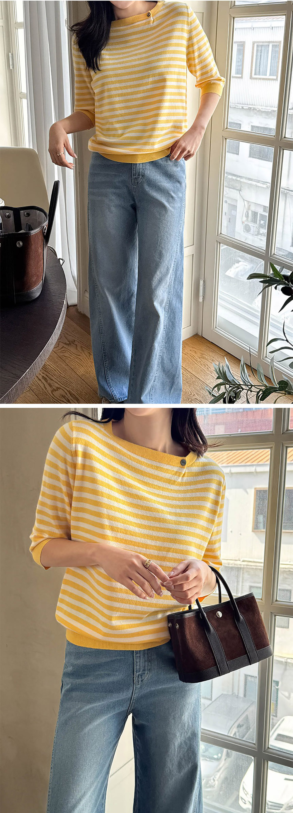 條紋七分袖針織上衣,KOREA,358459,條紋七分袖針織上衣,周新品優惠,NEWARRIVAL