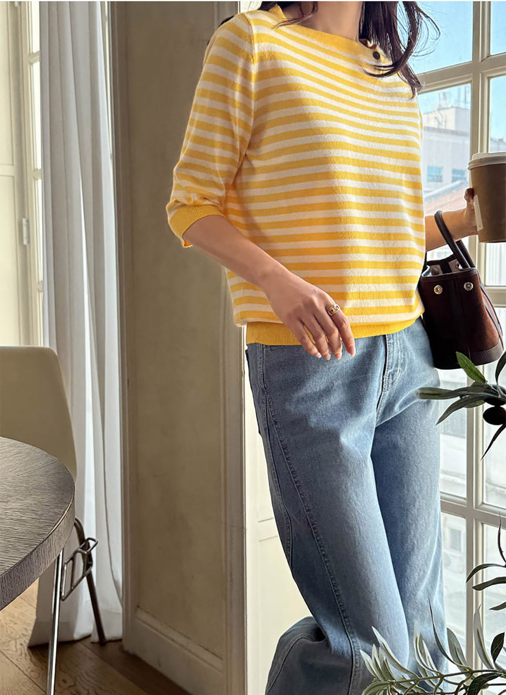 條紋七分袖針織上衣,KOREA,358459,條紋七分袖針織上衣,周新品優惠,NEWARRIVAL