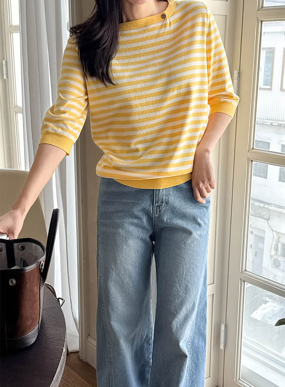 條紋七分袖針織上衣,KOREA,358459,條紋七分袖針織上衣,周新品優惠,NEWARRIVAL