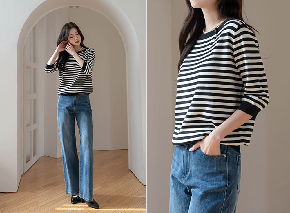 條紋七分袖針織上衣,KOREA,358459,條紋七分袖針織上衣,周新品優惠,NEWARRIVAL