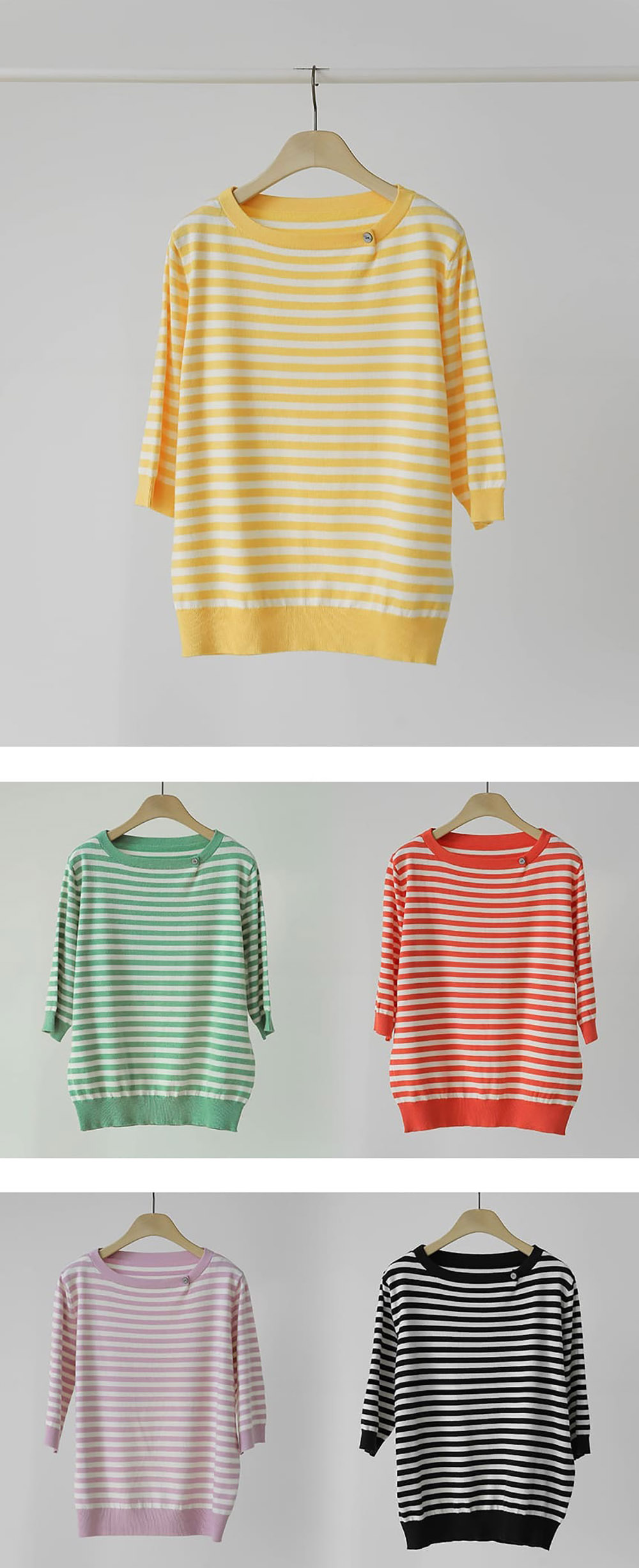 條紋七分袖針織上衣,KOREA,358459,條紋七分袖針織上衣,周新品優惠,NEWARRIVAL