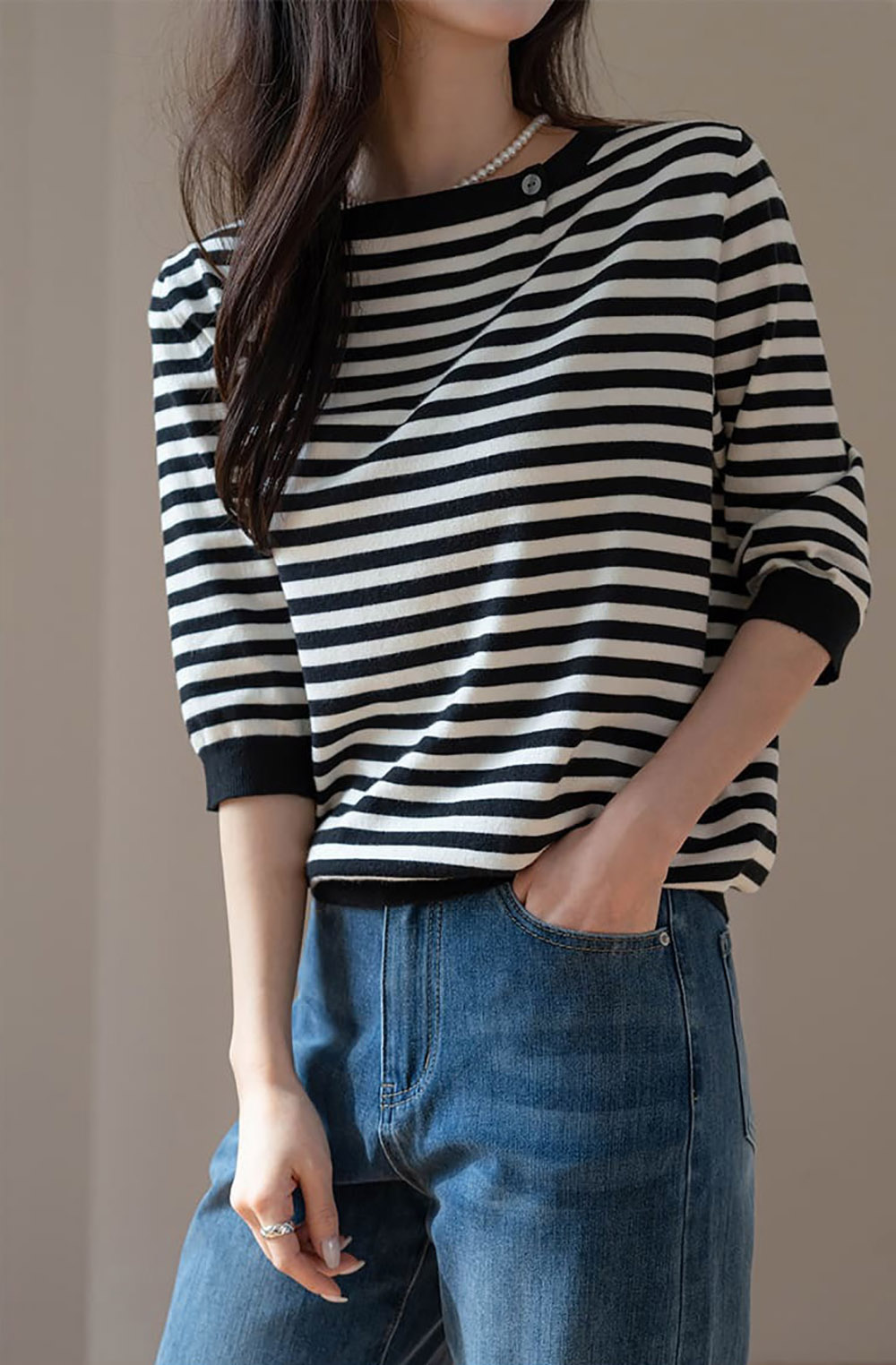 條紋七分袖針織上衣,KOREA,358459,條紋七分袖針織上衣,周新品優惠,NEWARRIVAL