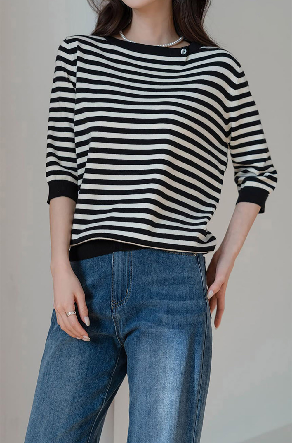 條紋七分袖針織上衣,KOREA,358459,條紋七分袖針織上衣,周新品優惠,NEWARRIVAL