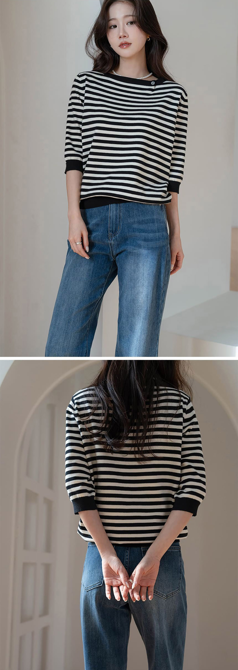 條紋七分袖針織上衣,KOREA,358459,條紋七分袖針織上衣,周新品優惠,NEWARRIVAL