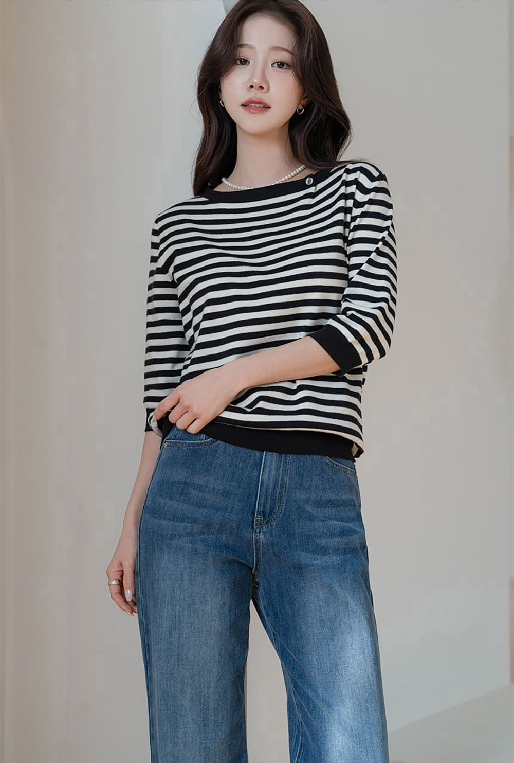 條紋七分袖針織上衣,KOREA,358459,條紋七分袖針織上衣,周新品優惠,NEWARRIVAL
