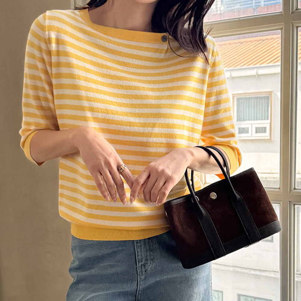 條紋七分袖針織上衣