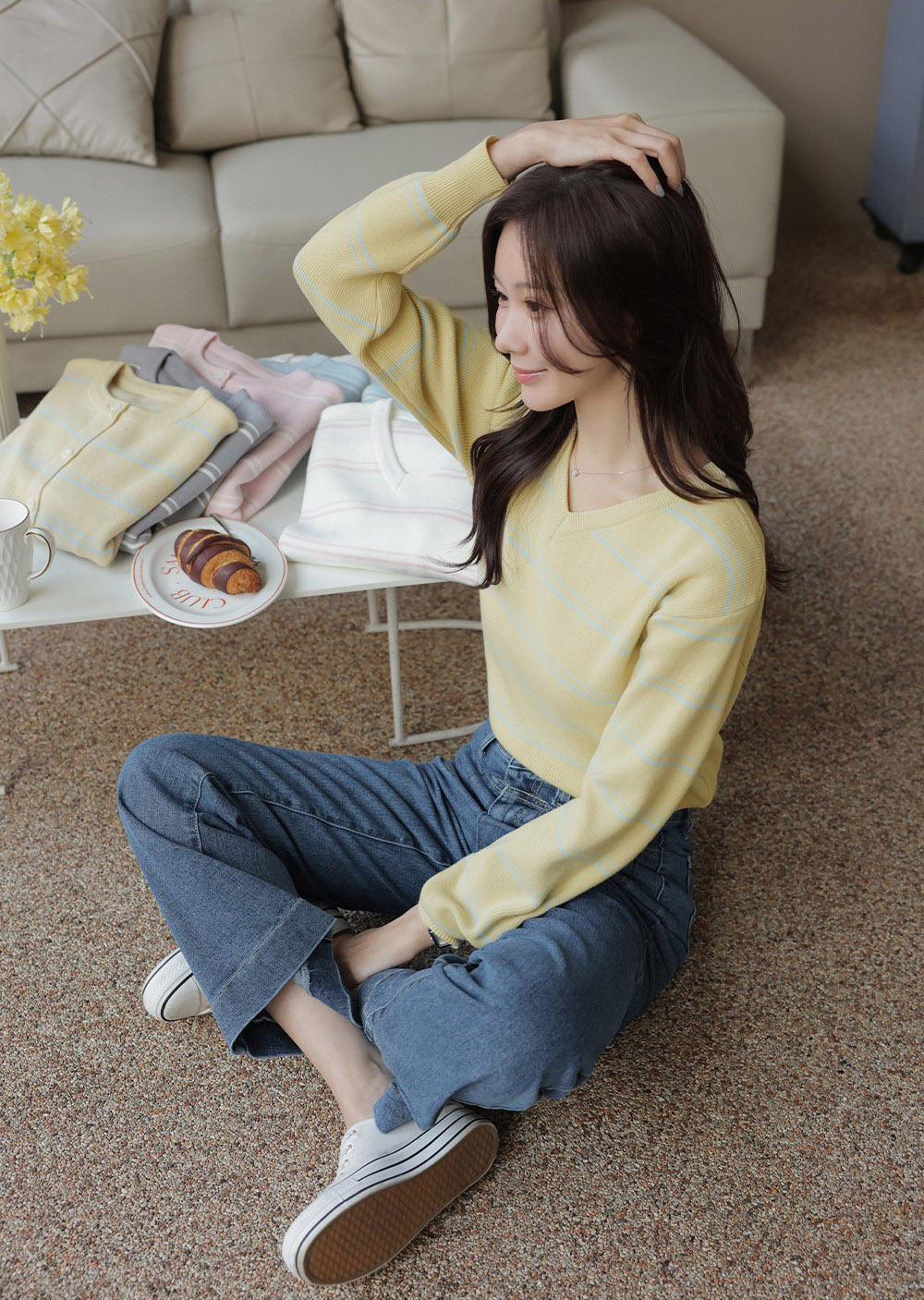 條紋正反兩穿針織上衣,KOREA,358645,條紋正反兩穿針織上衣,周新品優惠,NEWARRIVAL