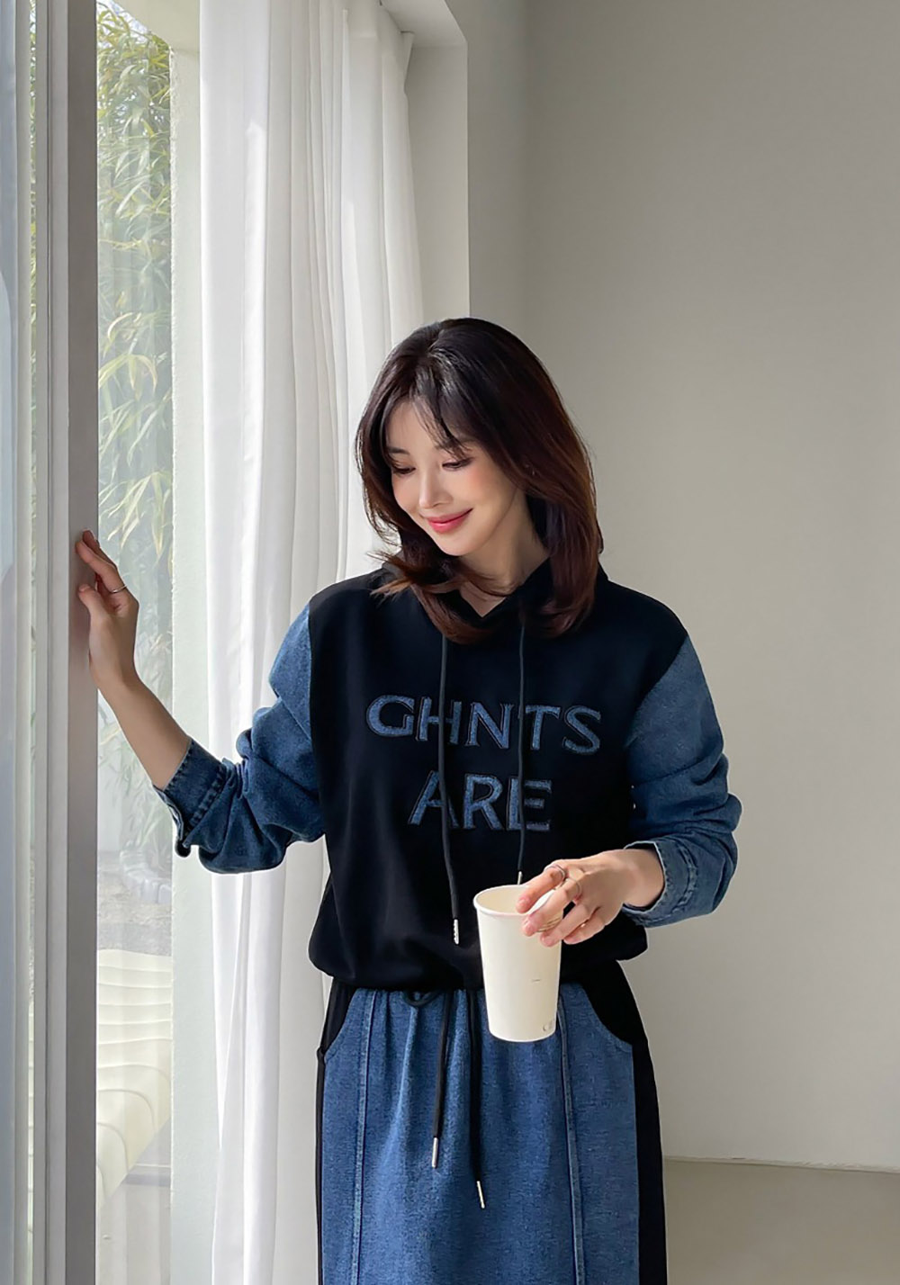 牛仔拼接設計長裙套裝,KOREA,358699,牛仔拼接設計長裙套裝,周新品優惠,NEWARRIVAL