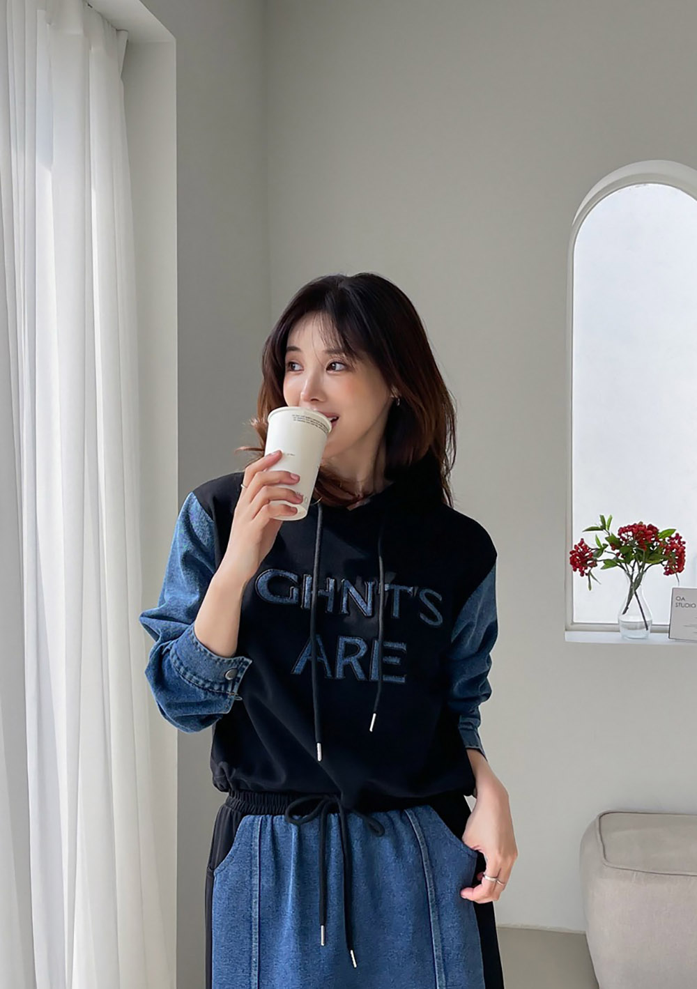 牛仔拼接設計長裙套裝,KOREA,358699,牛仔拼接設計長裙套裝,周新品優惠,NEWARRIVAL