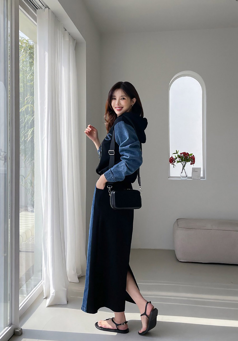 牛仔拼接設計長裙套裝,KOREA,358699,牛仔拼接設計長裙套裝,周新品優惠,NEWARRIVAL