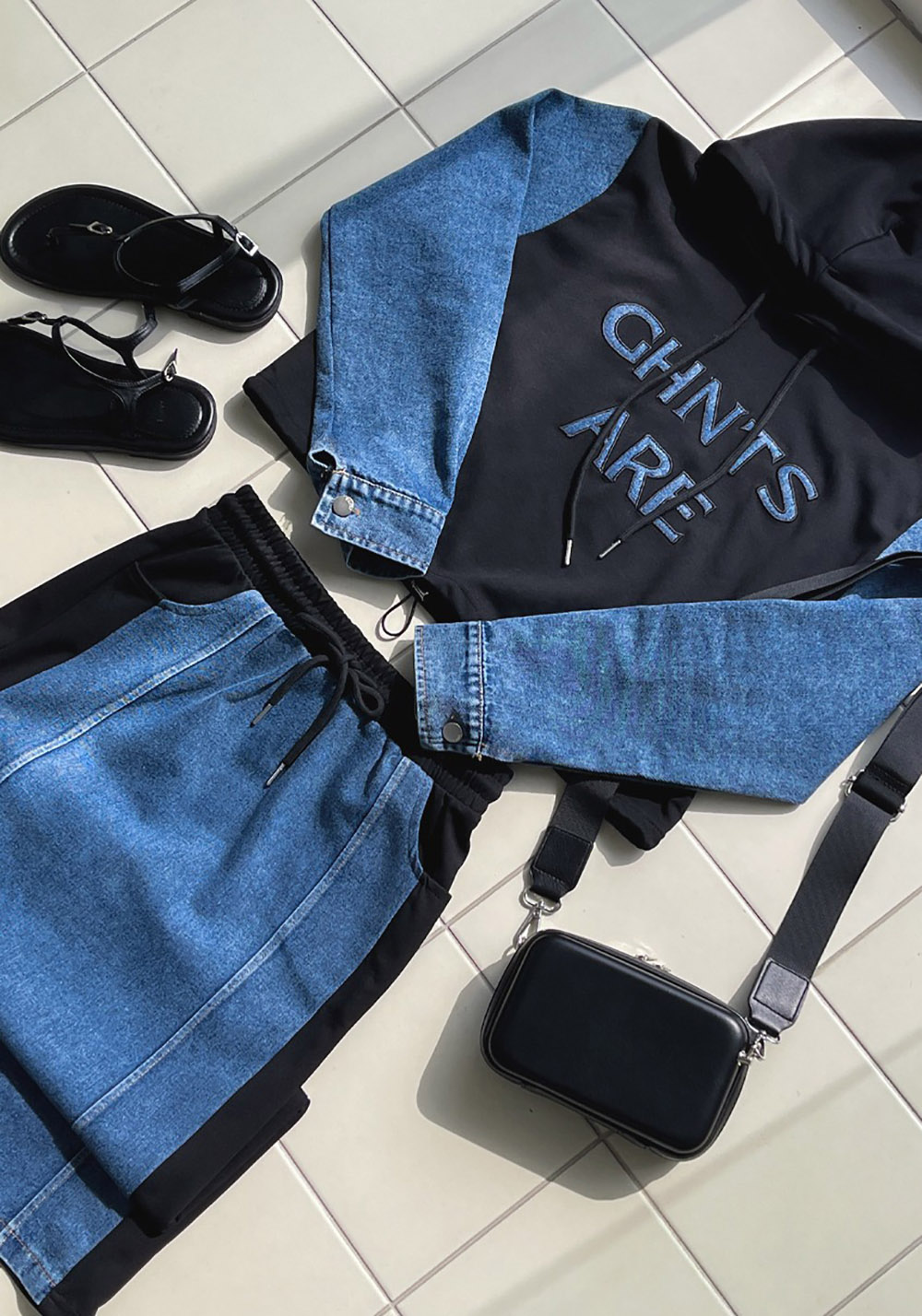 牛仔拼接設計長裙套裝,KOREA,358699,牛仔拼接設計長裙套裝,周新品優惠,NEWARRIVAL